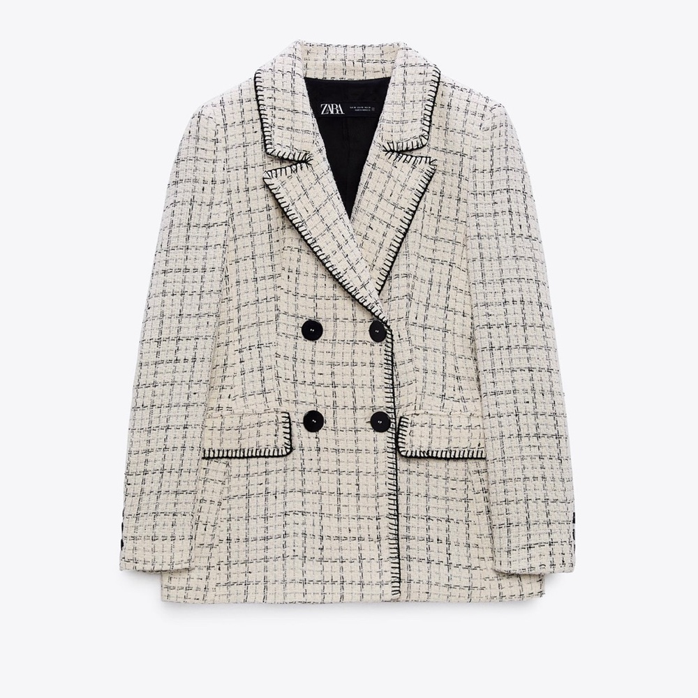 🌺ZARA DOUBLE BREASTED TEXTURED WEAVE JACKET 🌺